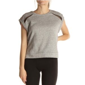 BCBG MAXAZRIA “Bastian” Size: S Sweater Top in Heather Grey with Black Mesh